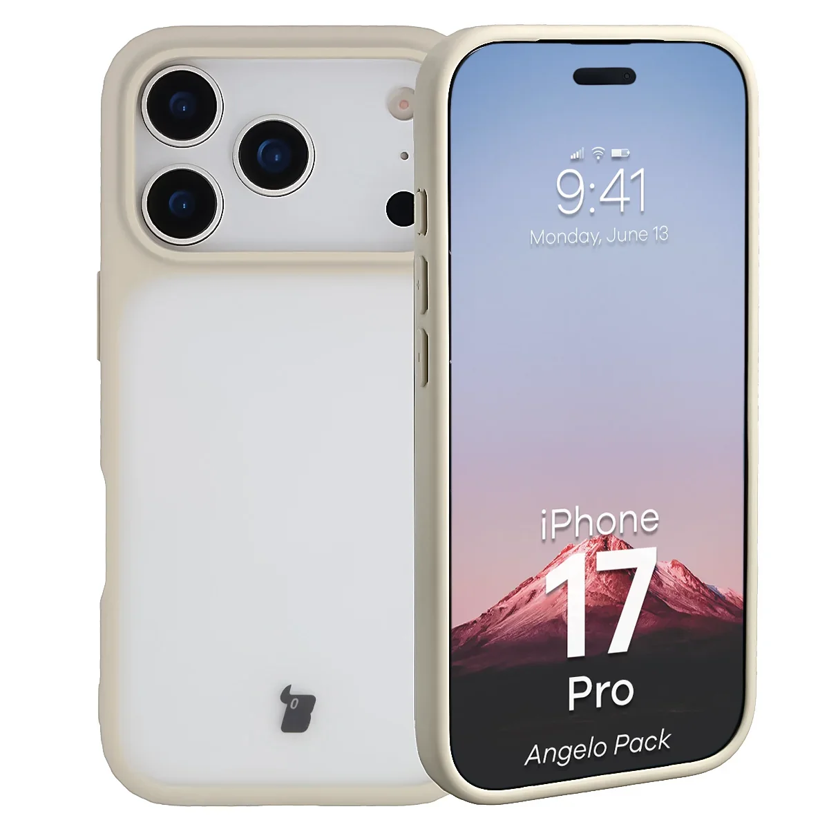 Schutzhülle + gehärtetem Glas Bizon Angelo Pack für iPhone 17 Pro, Getönte mit beigem Rahmen - Image 3