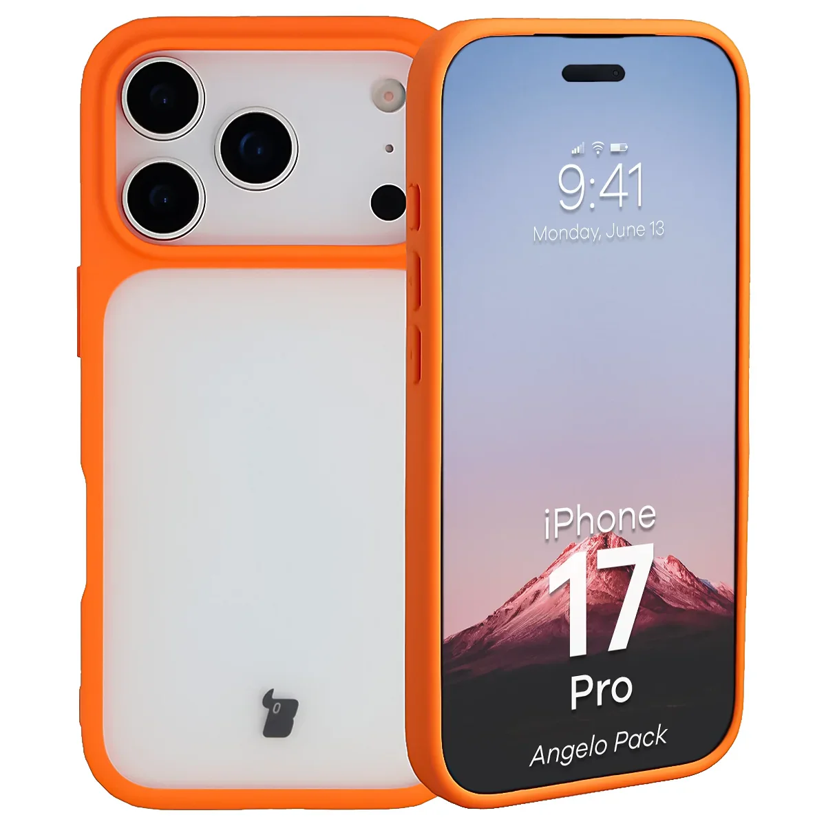 Schutzhülle + gehärtetem Glas Bizon Angelo Pack für iPhone 17 Pro, Getönte mit orangefarbenem Rahmen - Image 3