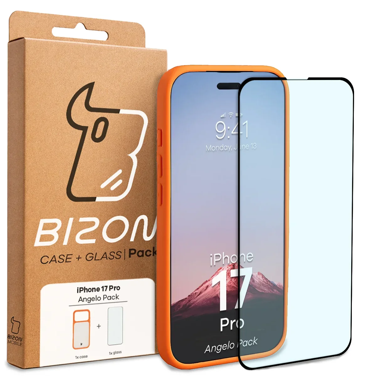 Schutzhülle + gehärtetem Glas Bizon Angelo Pack für iPhone 17 Pro, Getönte mit orangefarbenem Rahmen - Image 8