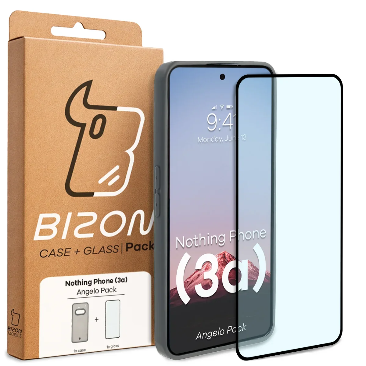 Schutzhülle + gehärtetem Glas Bizon Angelo Pack für Nothing Phone (3a), Getönte mit grauem Rahmen - Image 8