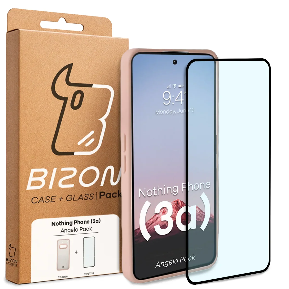Schutzhülle + gehärtetem Glas Bizon Angelo Pack für Nothing Phone (3a), Getönte mit rosem Rahmen - Image 8