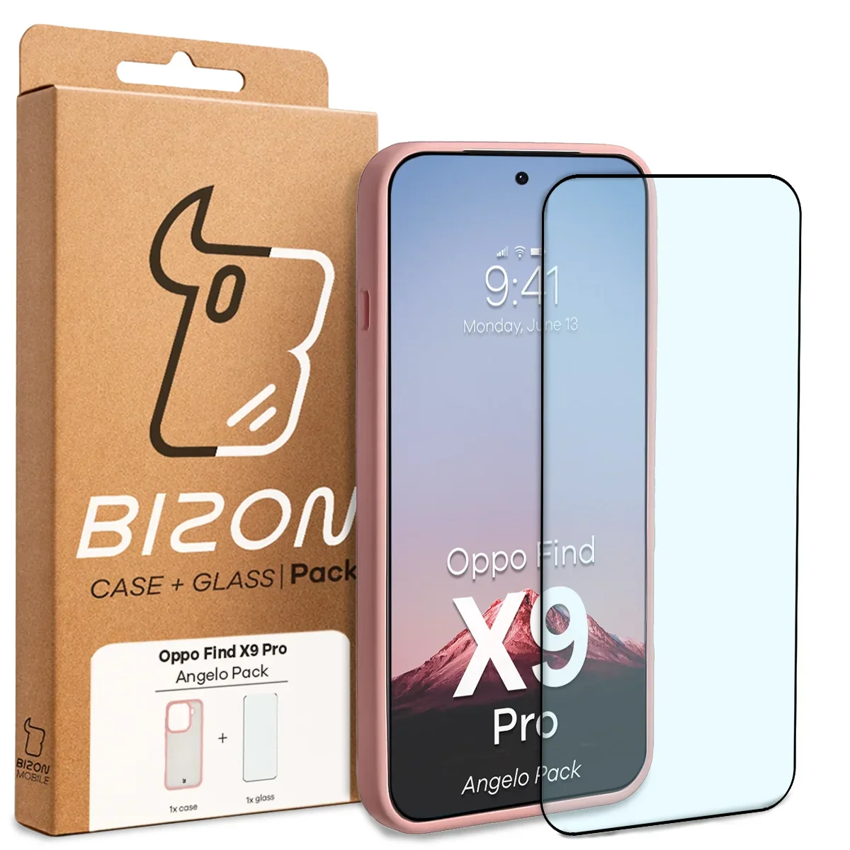 Schutzhülle + gehärtetem Glas Bizon Angelo Pack für Oppo Find X9 Pro, Getönte mit hellrosem Rahmen - Image 8