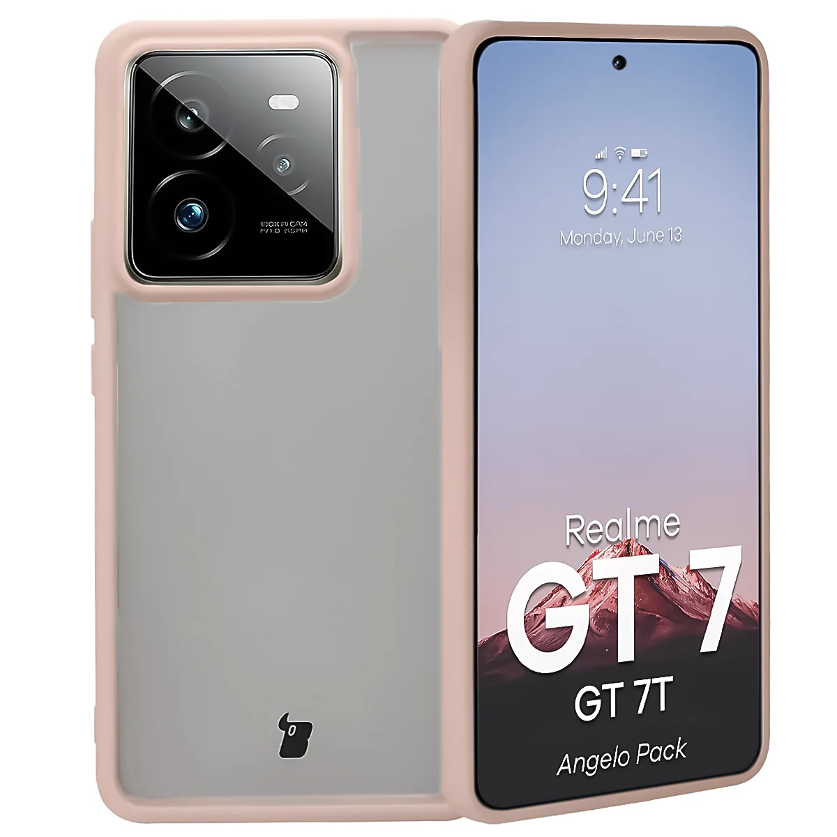 Schutzhülle + gehärtetem Glas Bizon Angelo Pack für Realme GT 7 / 7T, Getönte mit rosem Rahmen - Image 3