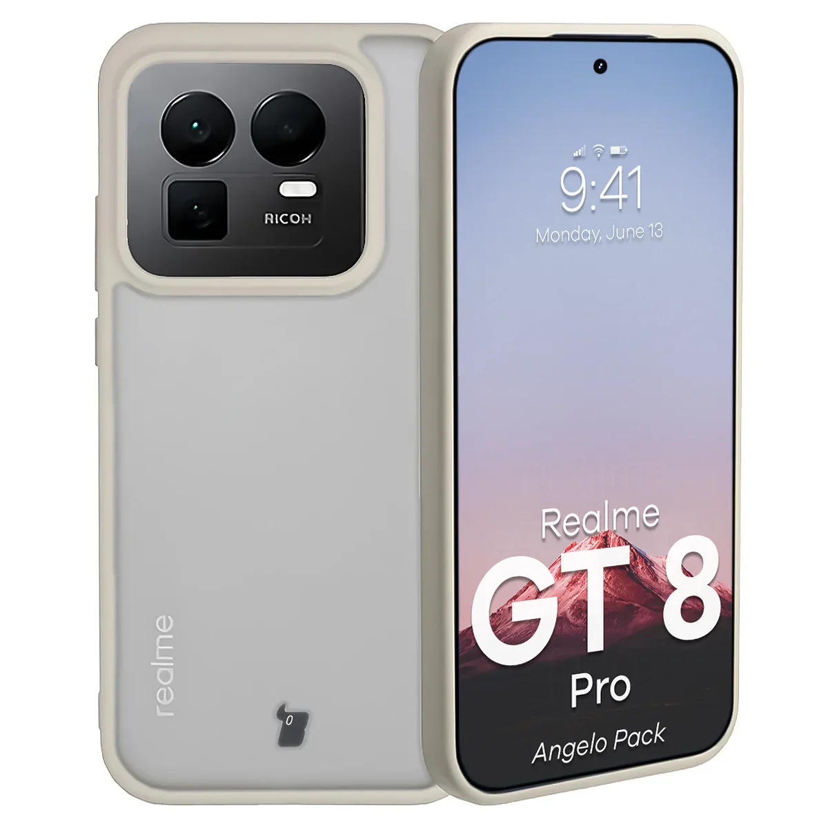 Schutzhülle + gehärtetem Glas Bizon Angelo Pack für Realme GT 8 Pro, Getönte mit beigem Rahmen - Image 3