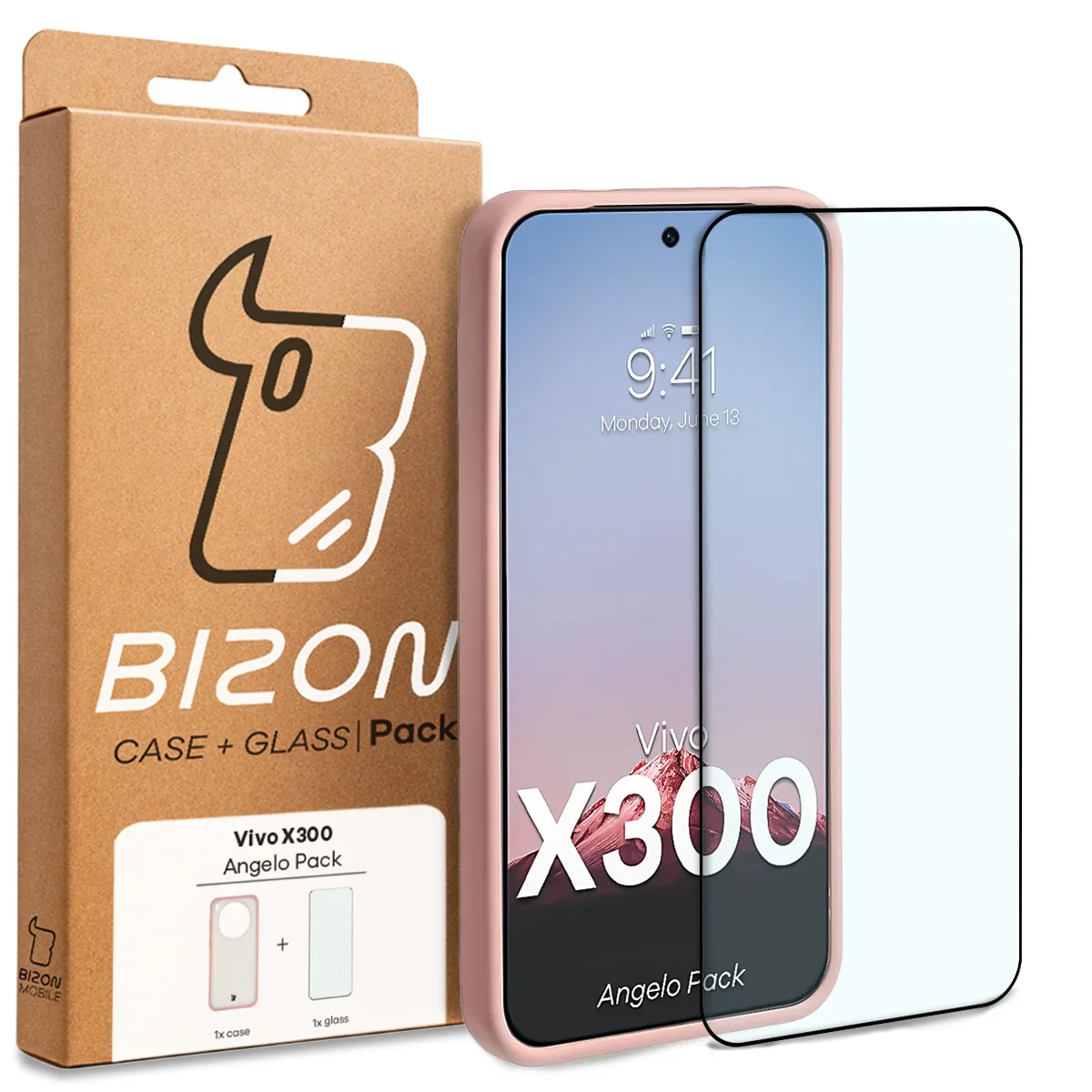 Schutzhülle + gehärtetem Glas Bizon Angelo Pack für Vivo X300, Getönte mit hellrosem Rahmen - Image 8