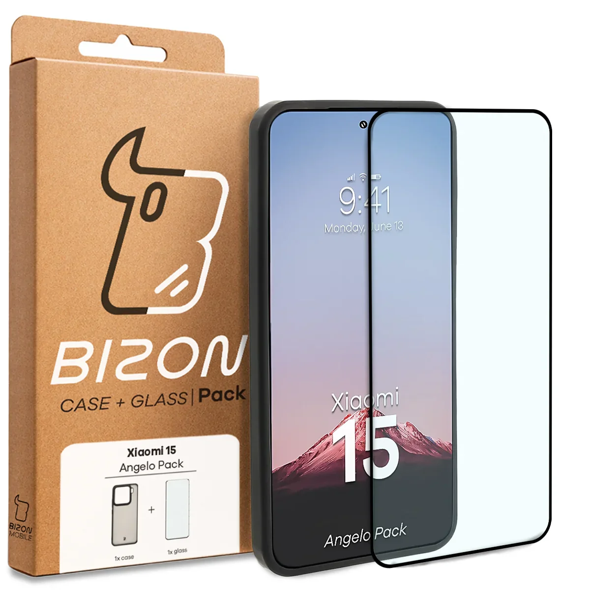 Schutzhülle + gehärtetem Glas Bizon Angelo Pack für Xiaomi 15, Getönte mit schwarzem Rahmen - Image 8