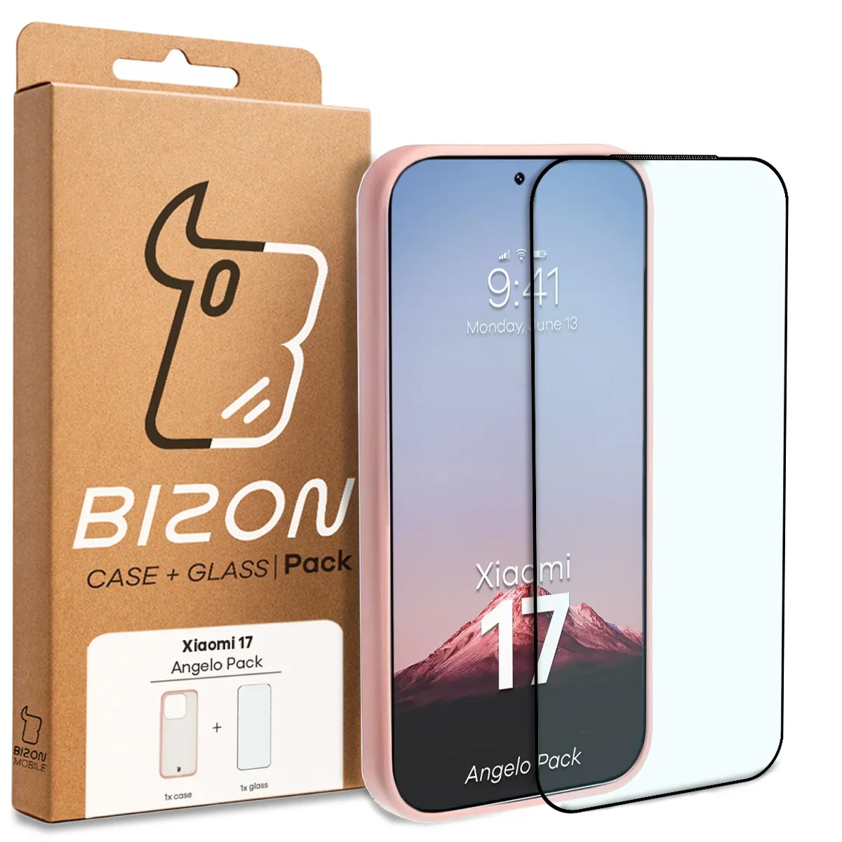 Schutzhülle + gehärtetem Glas Bizon Angelo Pack für Xiaomi 17, Getönte mit hellrosem Rahmen - Image 8