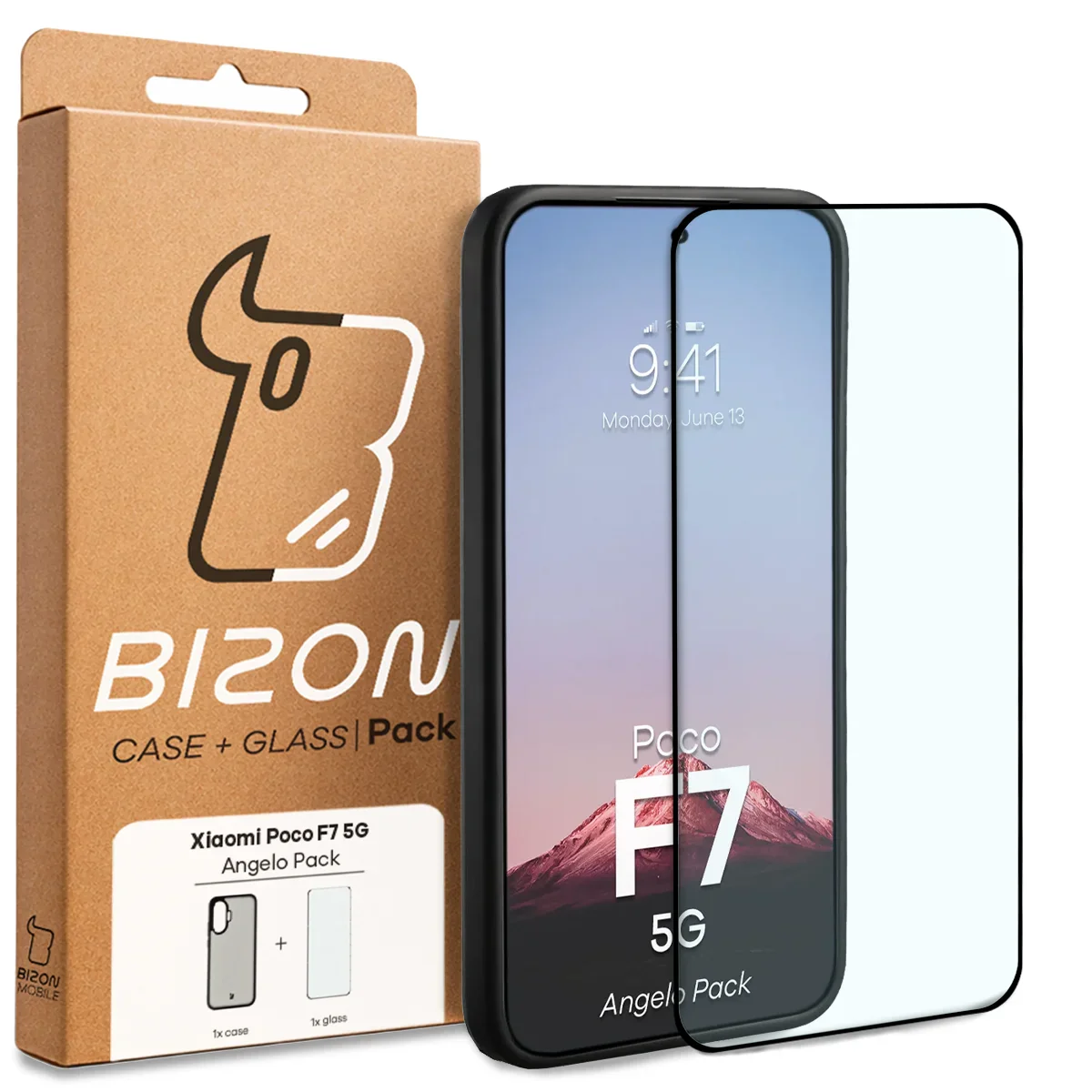Schutzhülle + gehärtetem Glas Bizon Angelo Pack für Xiaomi POCO F7, Getönte mit schwarzem Rahmen - Image 8
