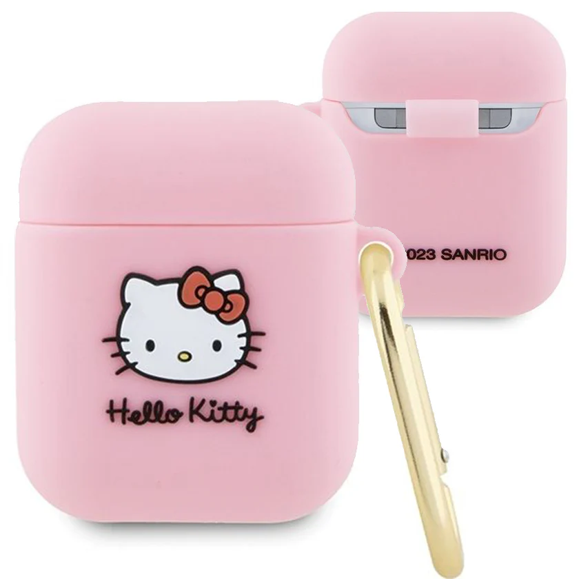 Schutzhülle für Apple AirPods 1 / 2 Hello Kitty Silicone 3D Kitty Head, Rosa - Image 4