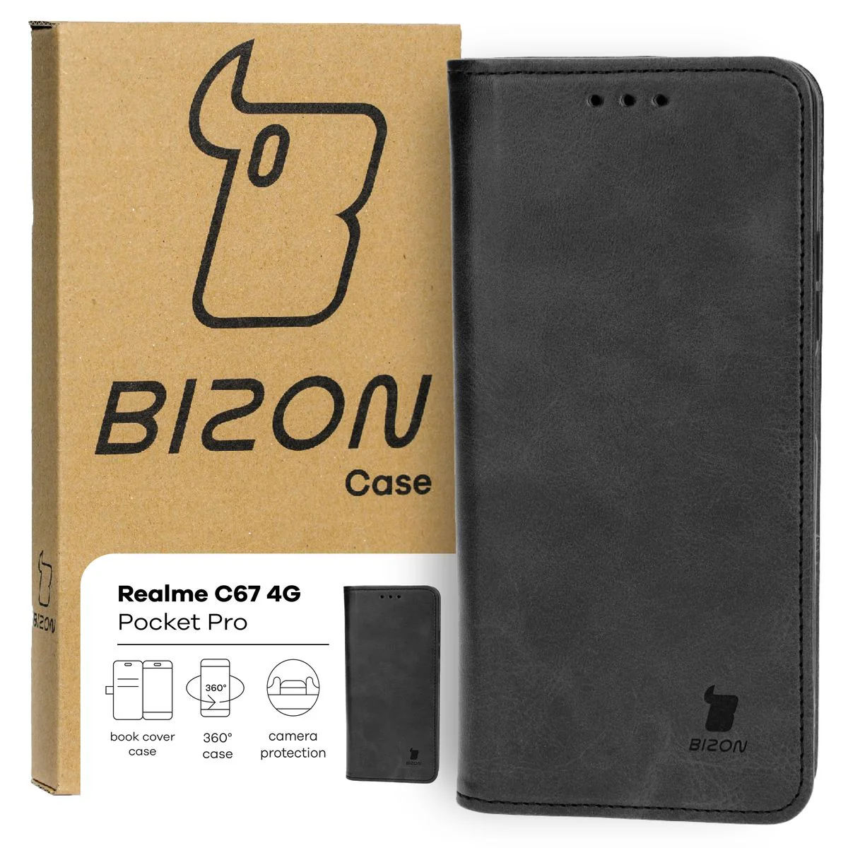 Handyhülle mit Klappe für Realme C67 4G, Bizon Case Pocket Pro, Schwarz - Image 2