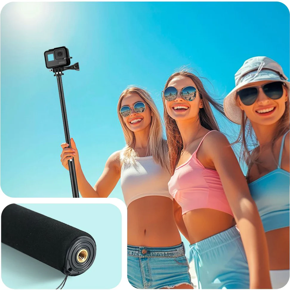 Selfie-Stick und Halterung für GoPro, DJI Black und andere Kameras mit 1/4" Gewinde, Tech-Protect GA100, Schwarz - Image 5