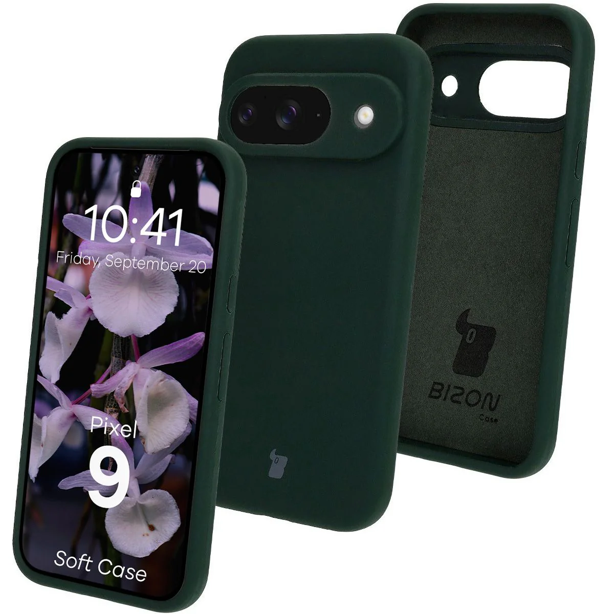 Silikon Handyhülle für Google Pixel 9, Bizon Soft Case, Dunkelgrün