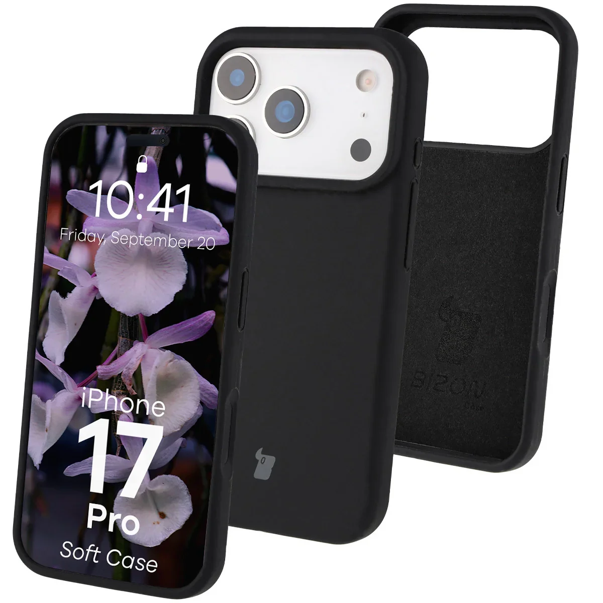 Silikon Handyhülle für iPhone 17 Pro, Bizon Soft Case, Schwarz