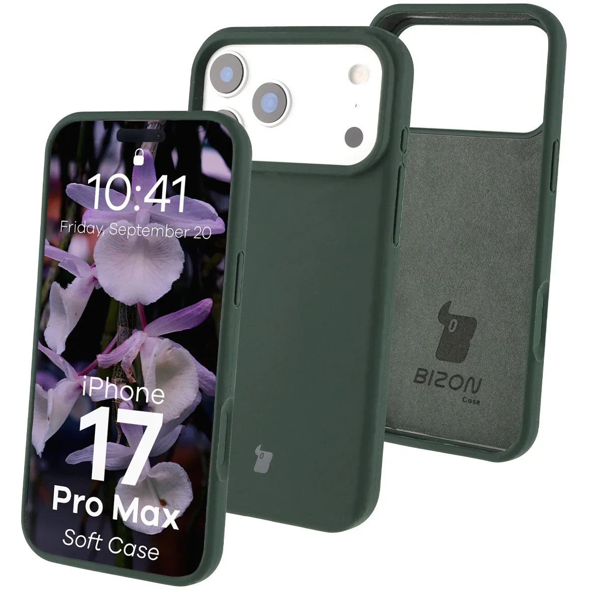 Silikon Handyhülle für iPhone 17 Pro Max, Bizon Soft Case, Dunkelgrün