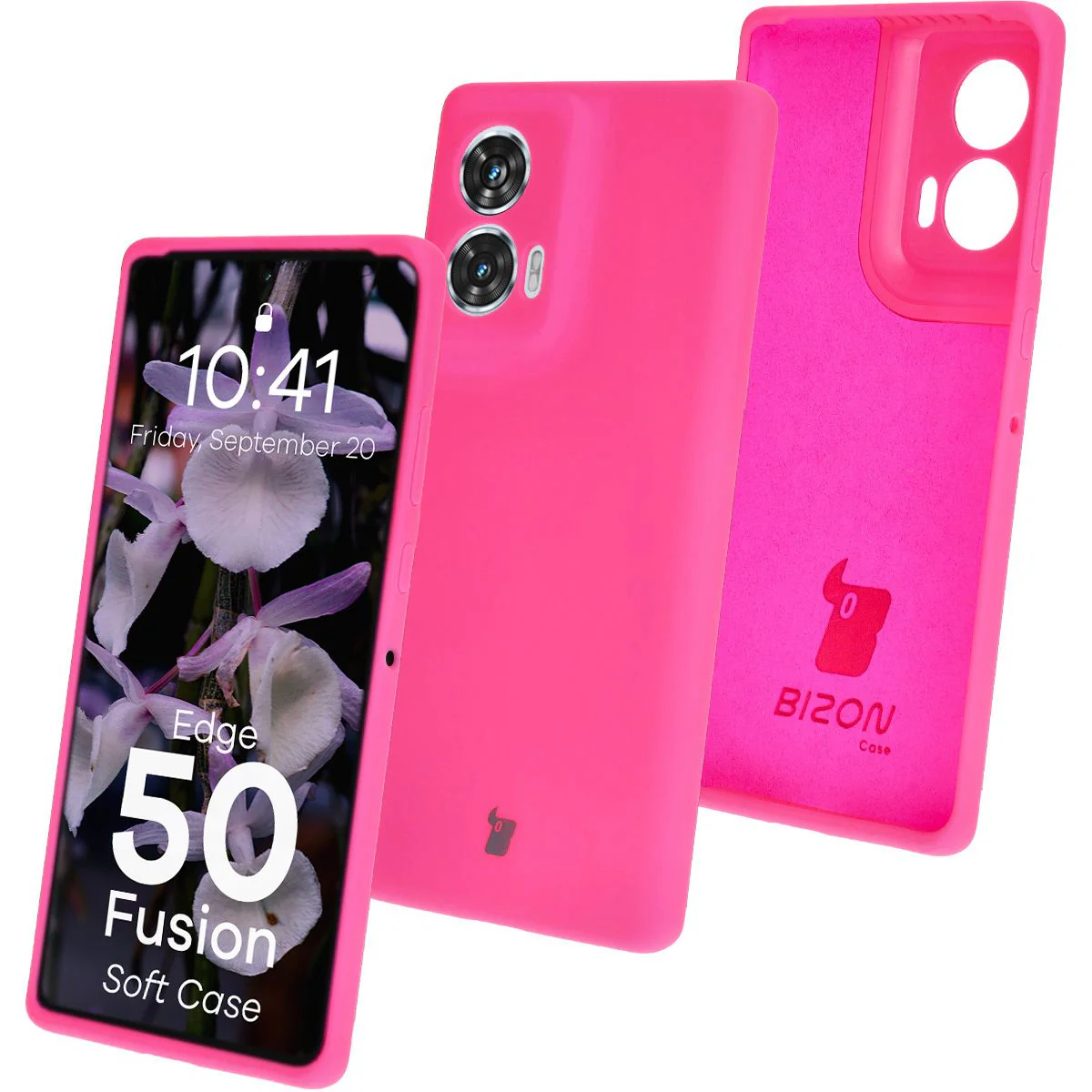 Silikon Handyhülle für Motorola Edge 50 Fusion, Bizon Soft Case, Neon-Pink