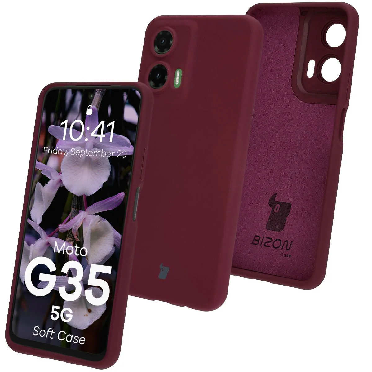 Silikon Handyhülle für Motorola Moto G35 5G, Bizon Soft Case, Pflaumenfarbe