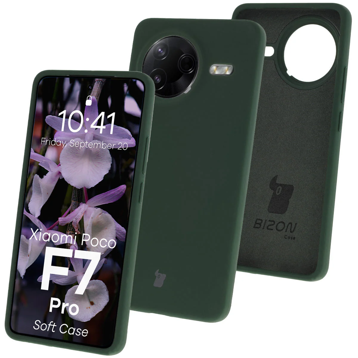 Silikon Handyhülle für Xiaomi POCO F7 Pro, Bizon Soft Case, Dunkelgrün