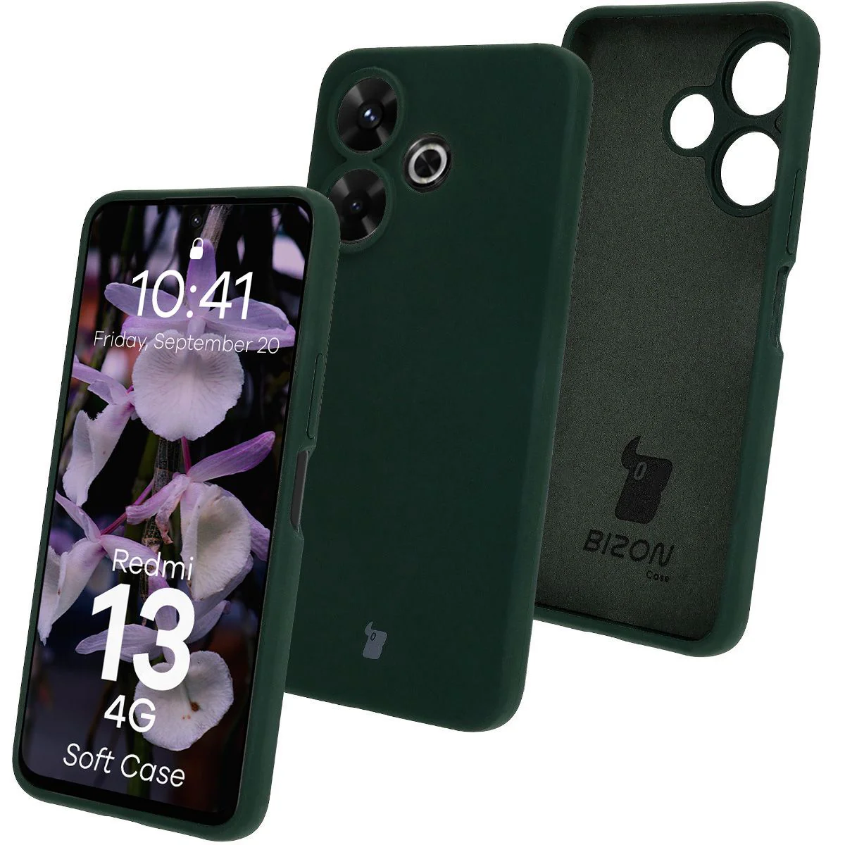 Silikon Handyhülle für Xiaomi Redmi 13 4G, Bizon Soft Case, Dunkelgrün