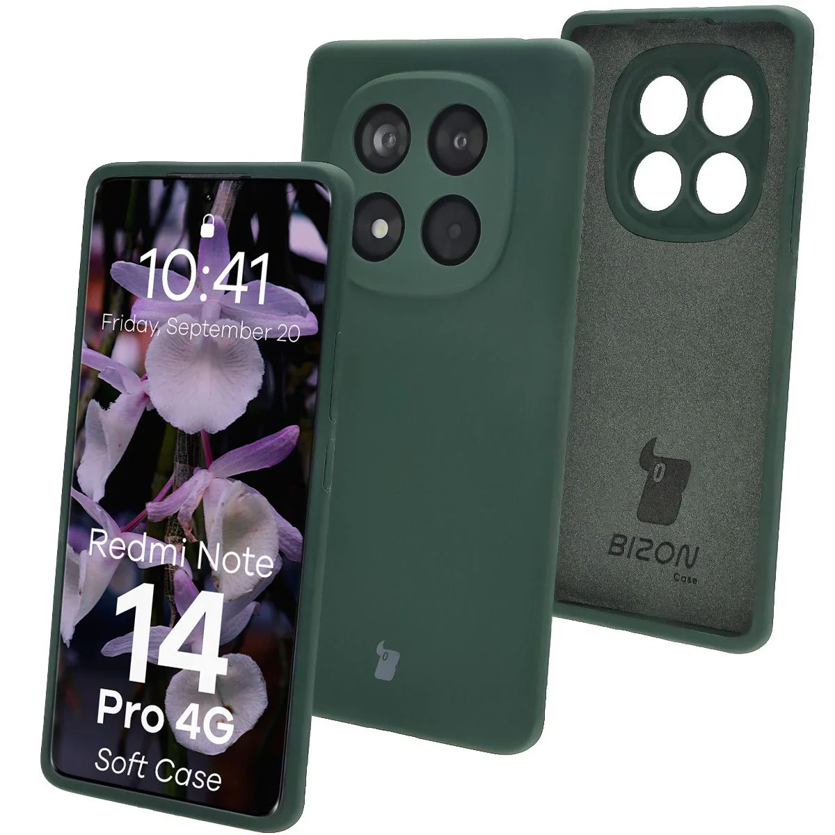 Silikon Handyhülle für Xiaomi Redmi Note 14 Pro 4G, Bizon Soft Case, Dunkelgrün
