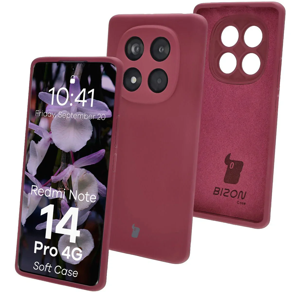 Silikon Handyhülle für Xiaomi Redmi Note 14 Pro 4G, Bizon Soft Case, Pflaumenfarbe