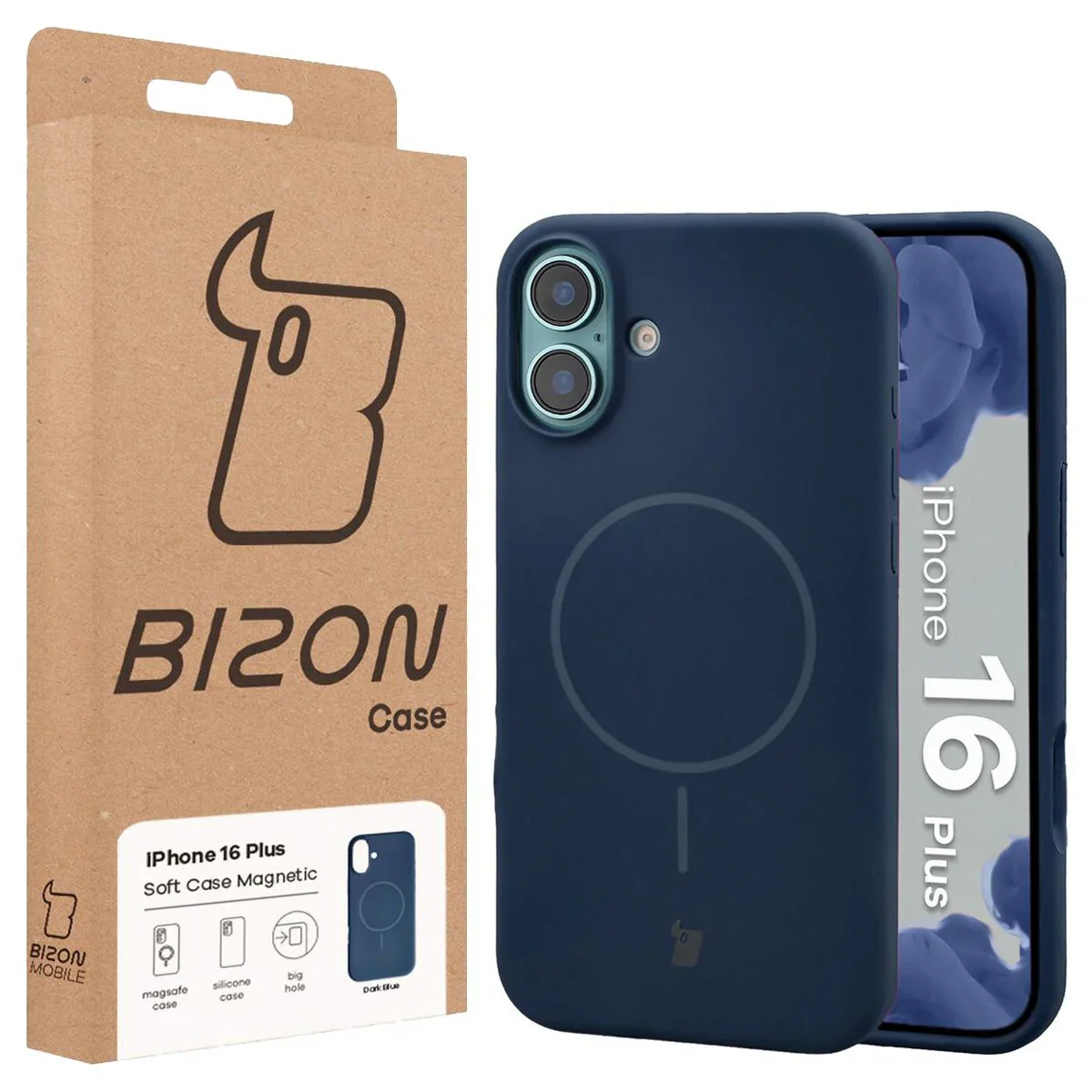 Silikon Handyhülle mit Magnetring für iPhone 16 Plus, Bizon Soft Case Magnetic, Dunkelblau - Image 8