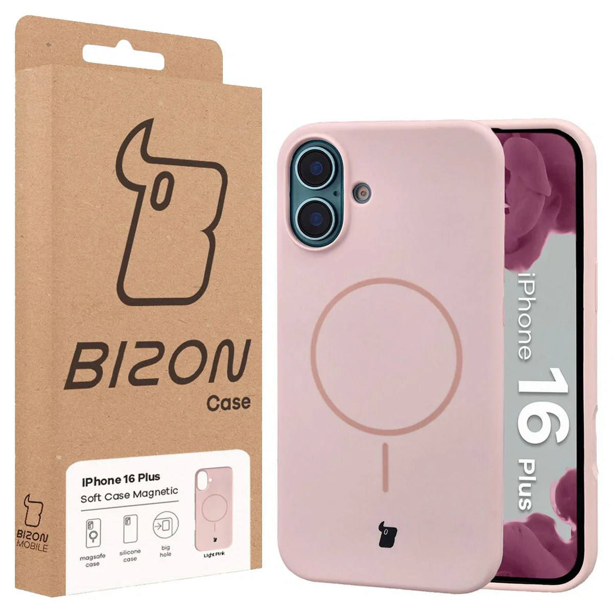 Silikon Handyhülle mit Magnetring für iPhone 16 Plus, Bizon Soft Case Magnetic, Hellrosa - Image 8