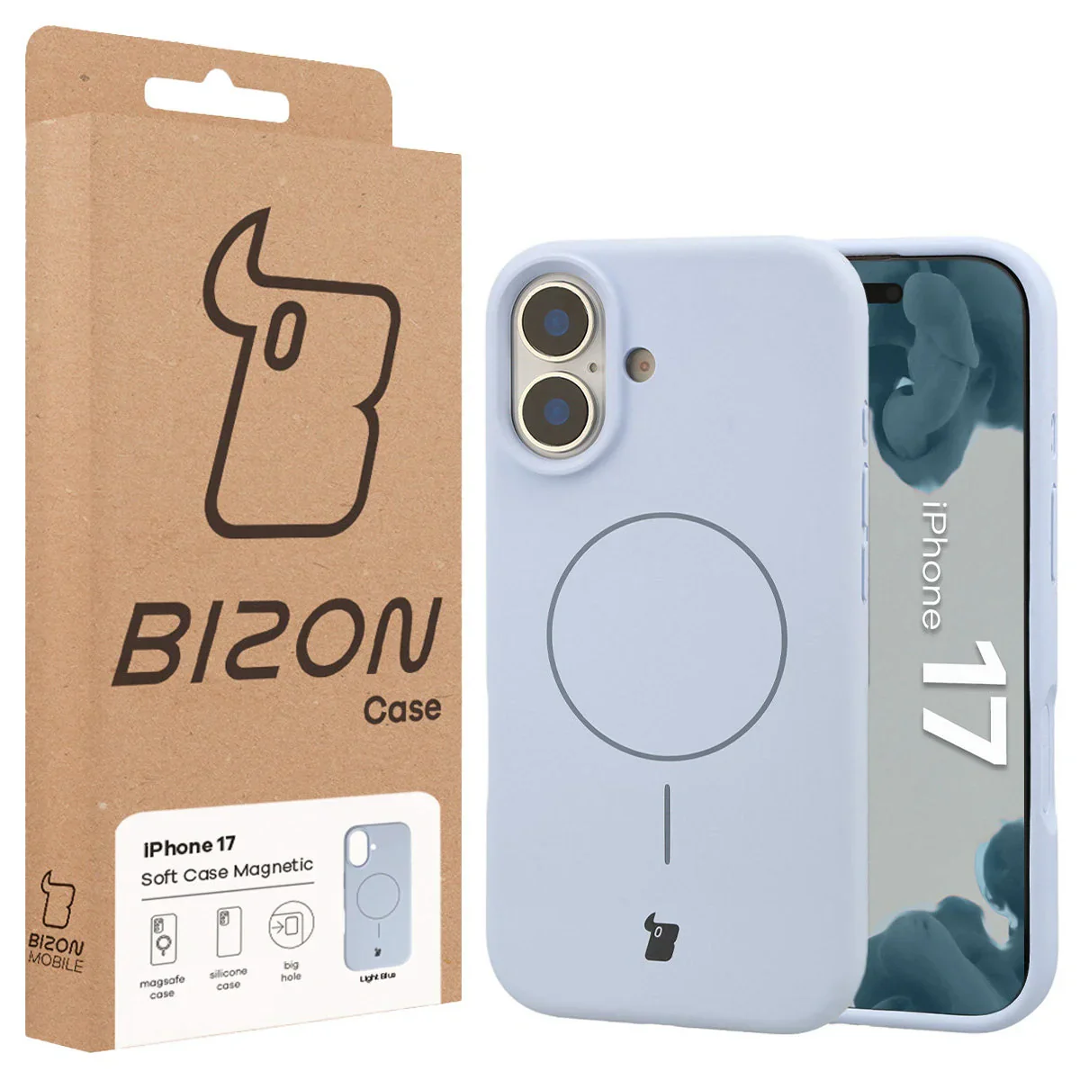 Silikon Handyhülle mit Magnetring für iPhone 17, Bizon Soft Case Magnetic, Hellblau - Image 8