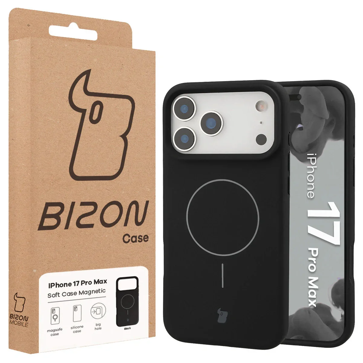 Silikon Handyhülle mit Magnetring für iPhone 17 Pro Max, Bizon Soft Case Magnetic, Schwarz - Image 8