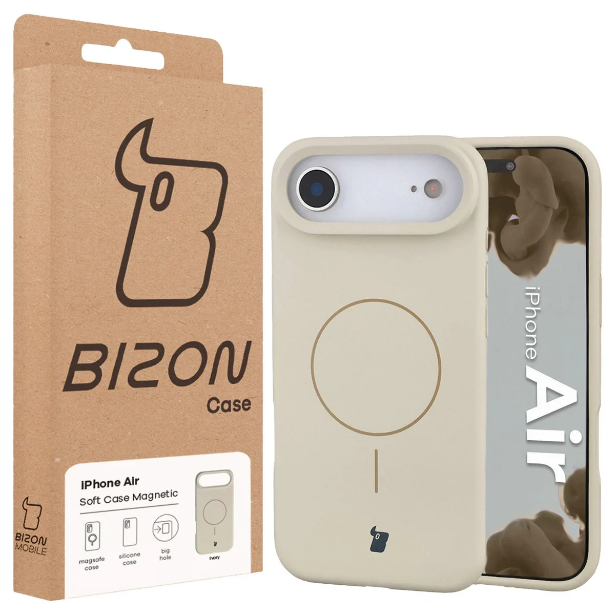 Silikon Handyhülle mit Magnetring für iPhone Air, Bizon Soft Case Magnetic, Écru - Image 8