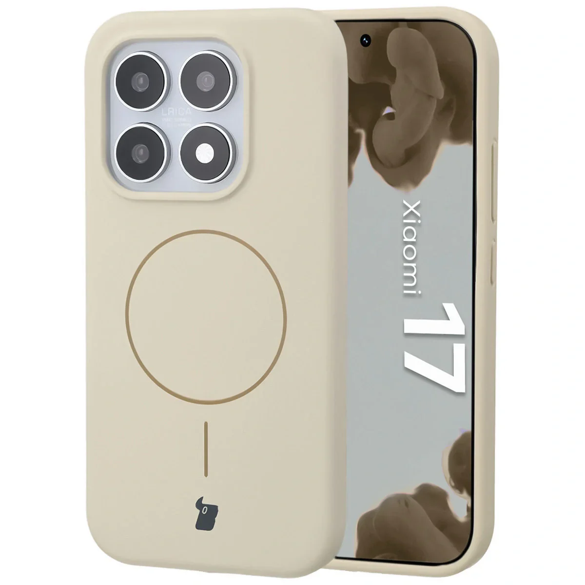 Silikon Handyhülle mit Magnetring für Xiaomi 17, Bizon Soft Case Magnetic, Écru