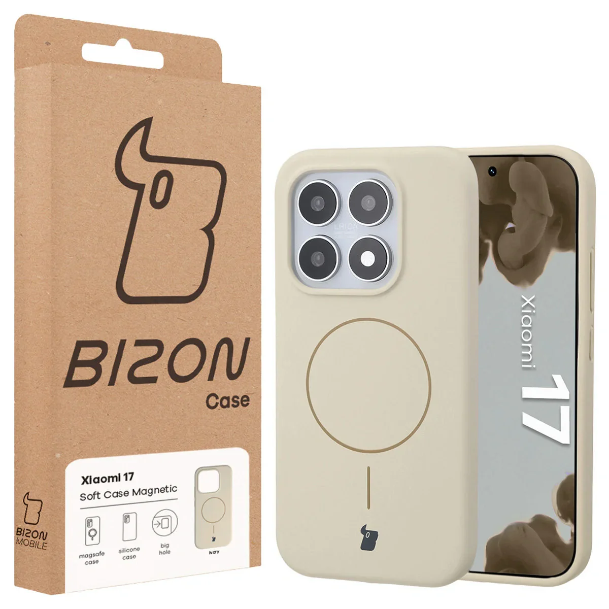 Silikon Handyhülle mit Magnetring für Xiaomi 17, Bizon Soft Case Magnetic, Écru - Image 8