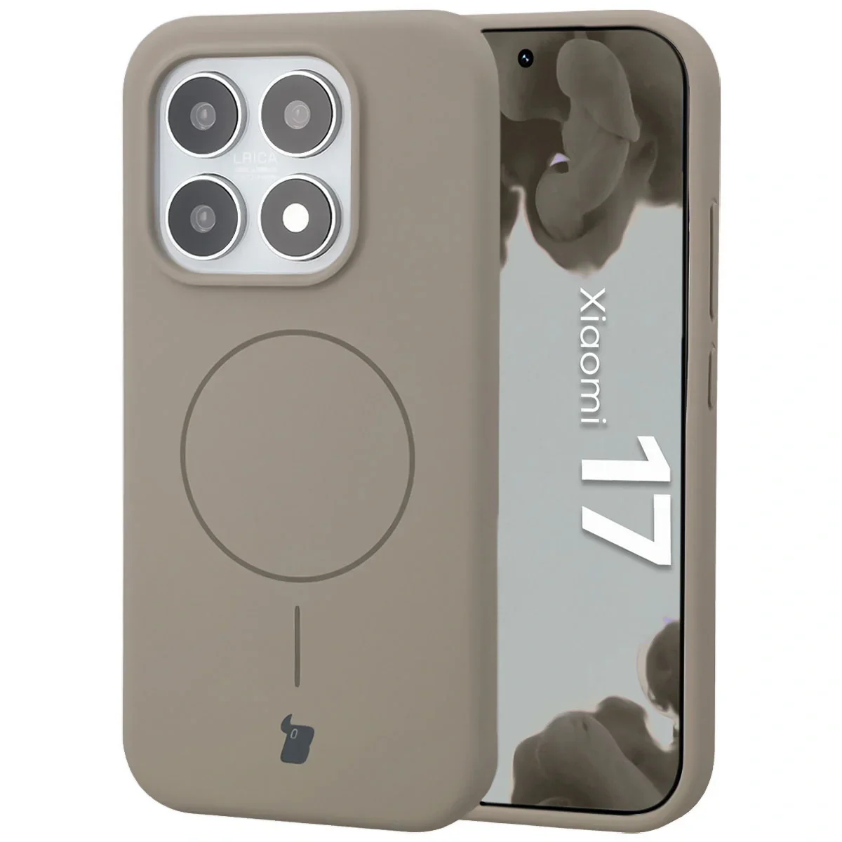 Silikon Handyhülle mit Magnetring für Xiaomi 17, Bizon Soft Case Magnetic, Hellgrau