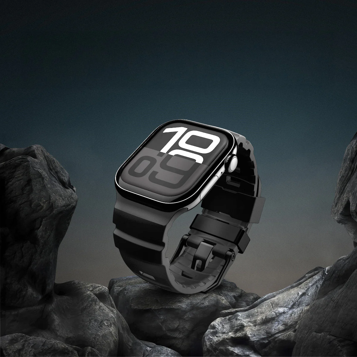 Silikonband für Apple Watch 49/46/45/44 mm, Spigen WBS2, Schwarz - Image 12