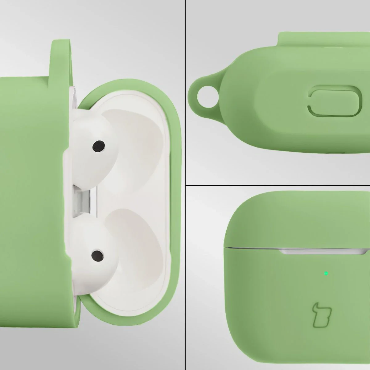 Silikonhülle mit Karabiner für AirPods 3, Bizon Case Headphone Silicone, Hellgrün - Image 3