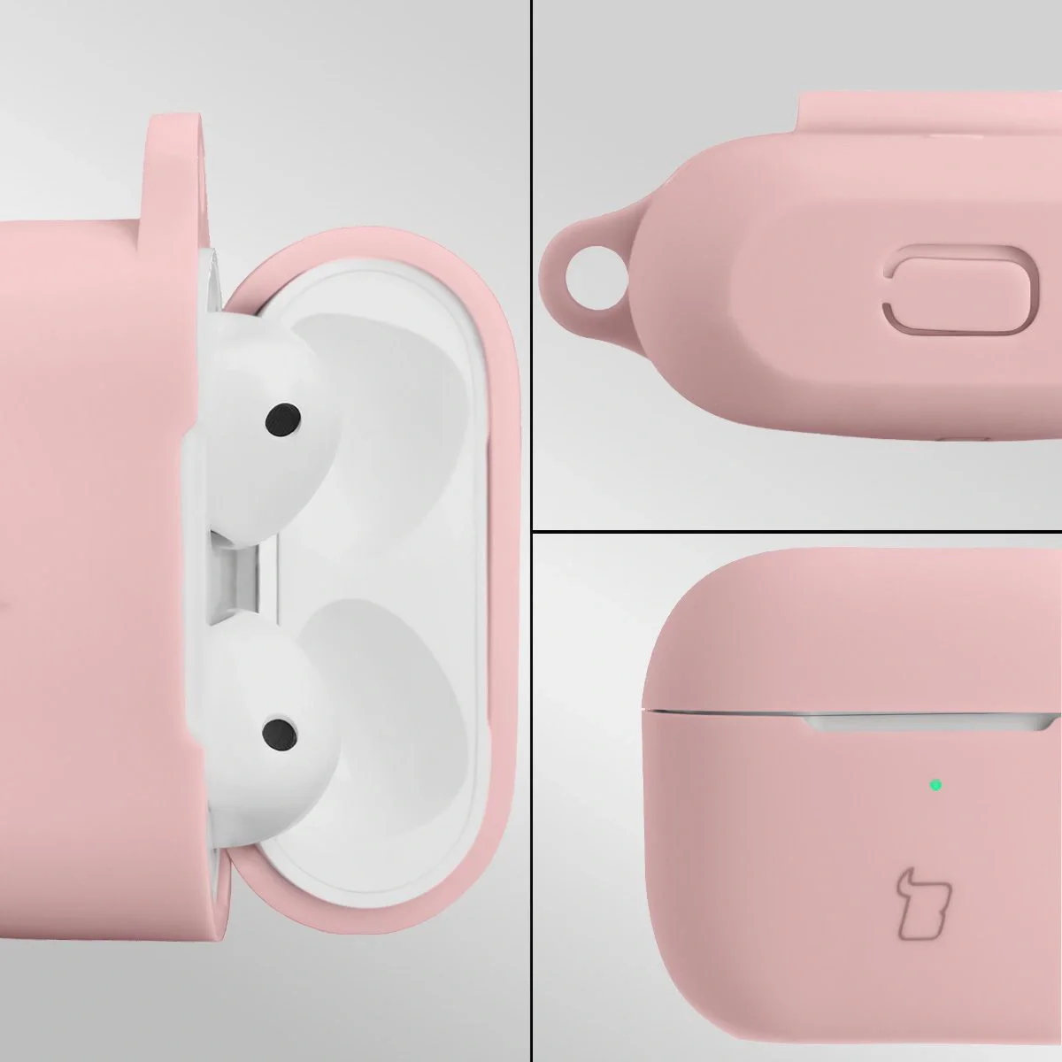 Silikonhülle mit Karabiner für AirPods 3, Bizon Case Headphone Silicone, Hellrosa - Image 3