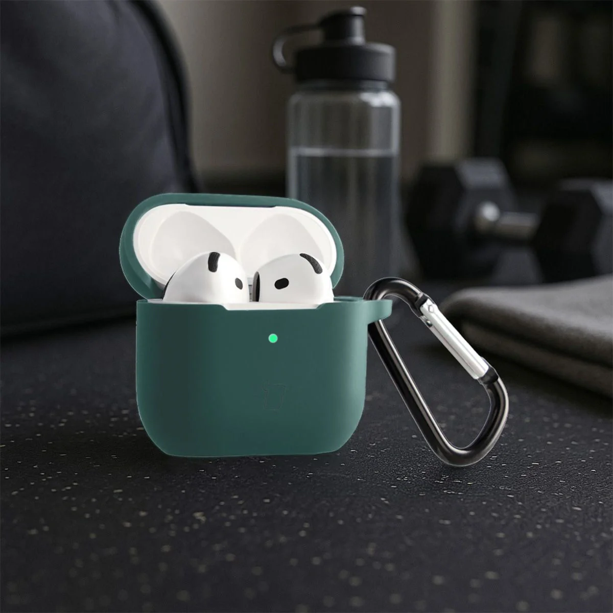 Silikonhülle mit Karabiner für AirPods 4, Bizon Case Headphone Silicone, Dunkelgrün - Image 4