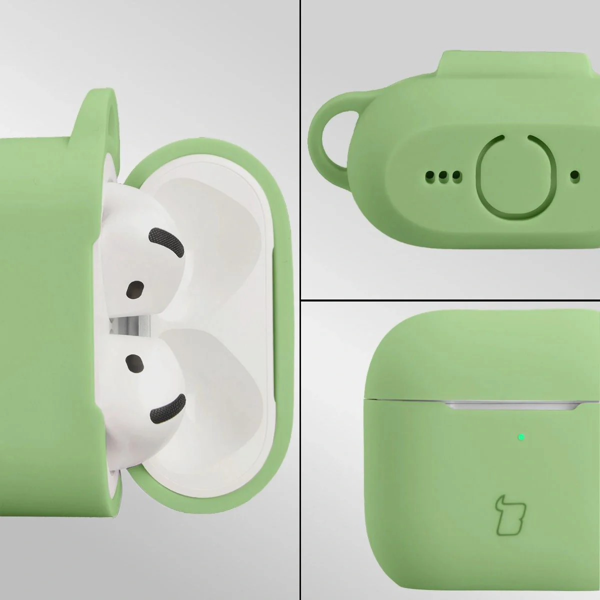 Silikonhülle mit Karabiner für AirPods 4, Bizon Case Headphone Silicone, Hellgrün - Image 3