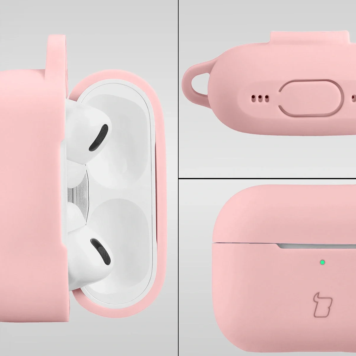 Silikonhülle mit Karabiner für AirPods Pro 2, Bizon Case Headphone Silicone, Hellrosa - Image 3