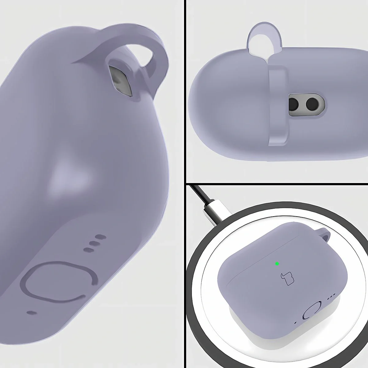 Silikonhülle mit Karabiner für AirPods Pro 3, Bizon Case Headphone Silicone, Grau - Image 3