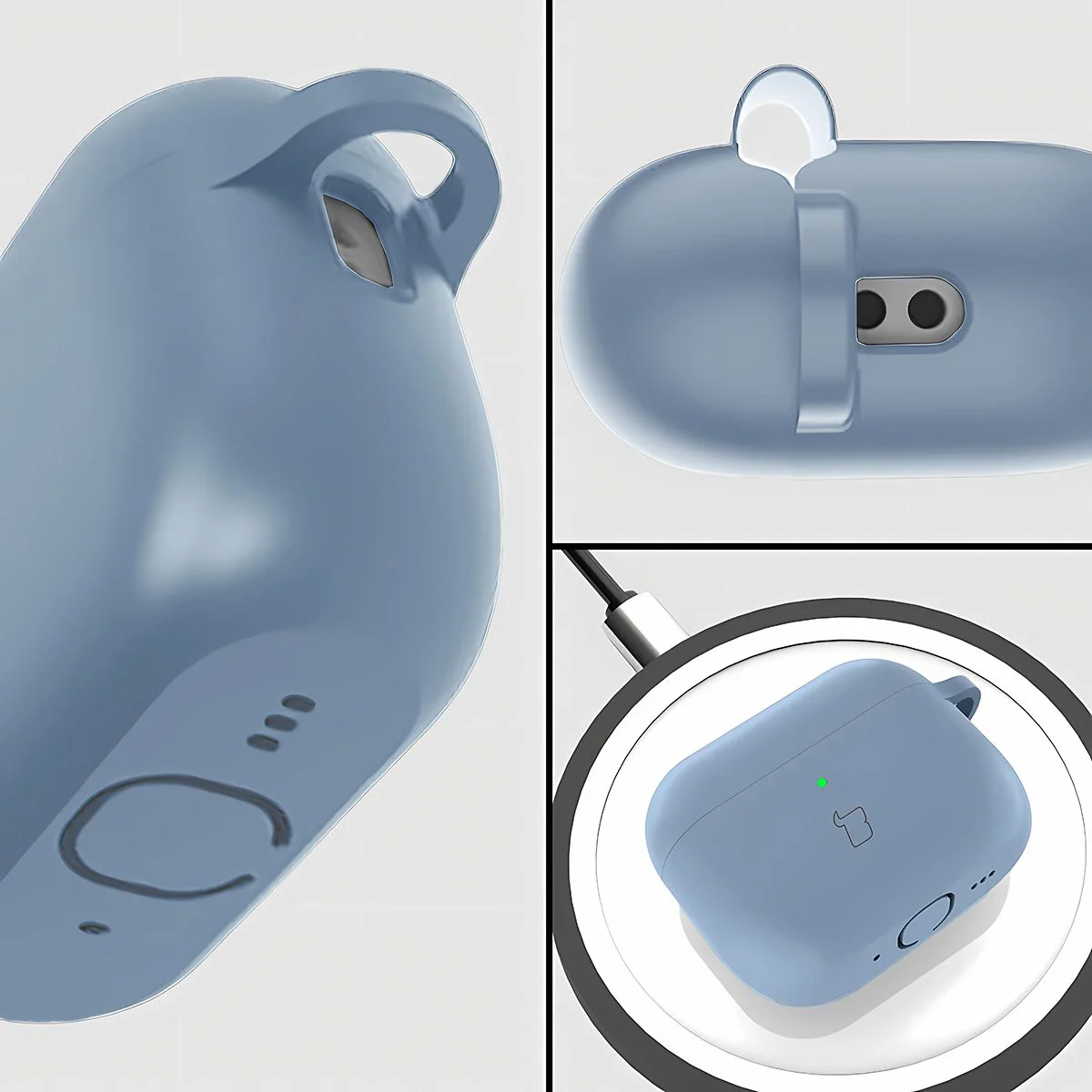 Silikonhülle mit Karabiner für AirPods Pro 3, Bizon Case Headphone Silicone, Graublau - Image 3