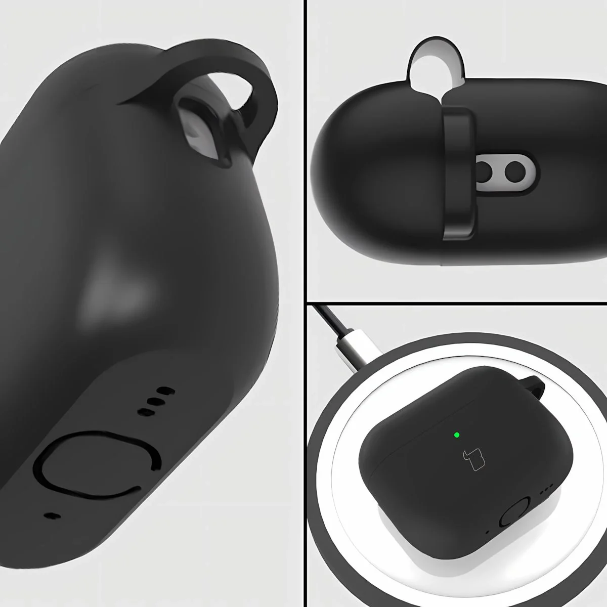 Silikonhülle mit Karabiner für AirPods Pro 3, Bizon Case Headphone Silicone, Schwarz - Image 3