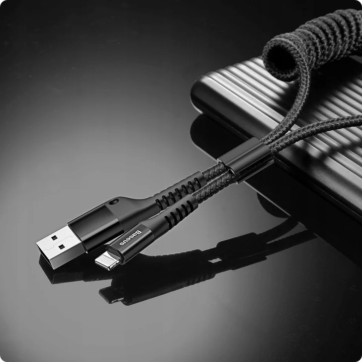 Spiralkabel Baseus USB-A auf Lightning, 1 m, 2 A, 480 Mbit/s, Schwarz - Image 7