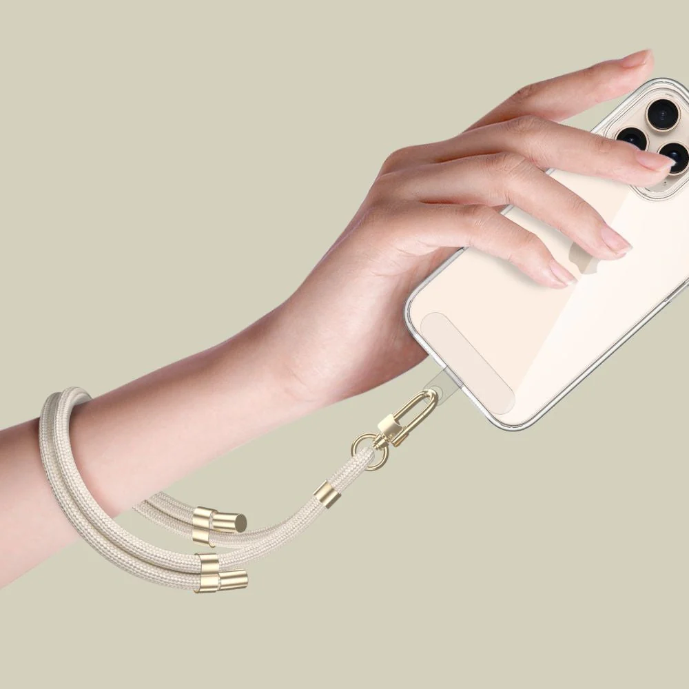 Umhängeband für Ihr Handy, Tech-Protect C4S Rope Wrist Strap, Beige mit Goldenen Elementen - Image 2