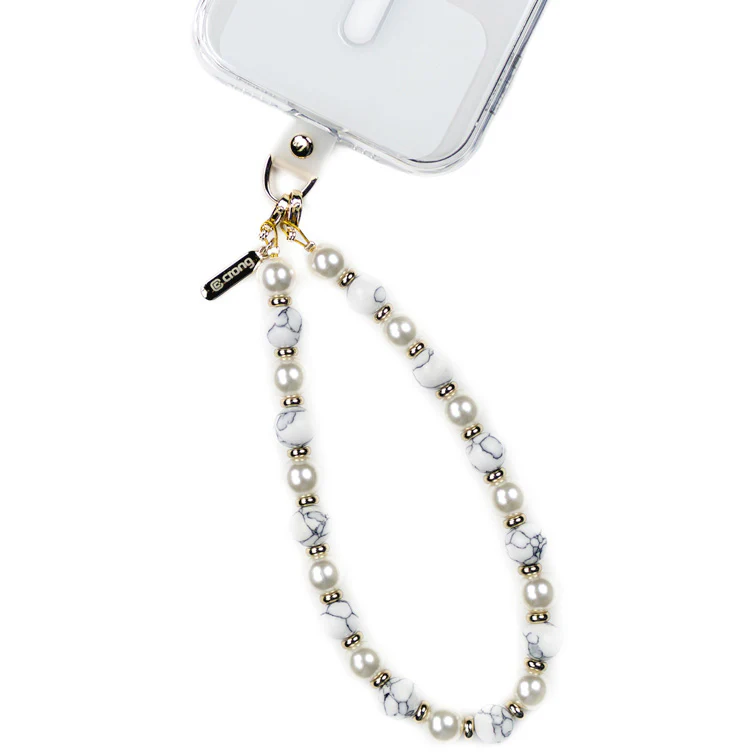 Universal-Handyband für das Handgelenk, Crong Phone Charm, Gold mit Marmorperlen
