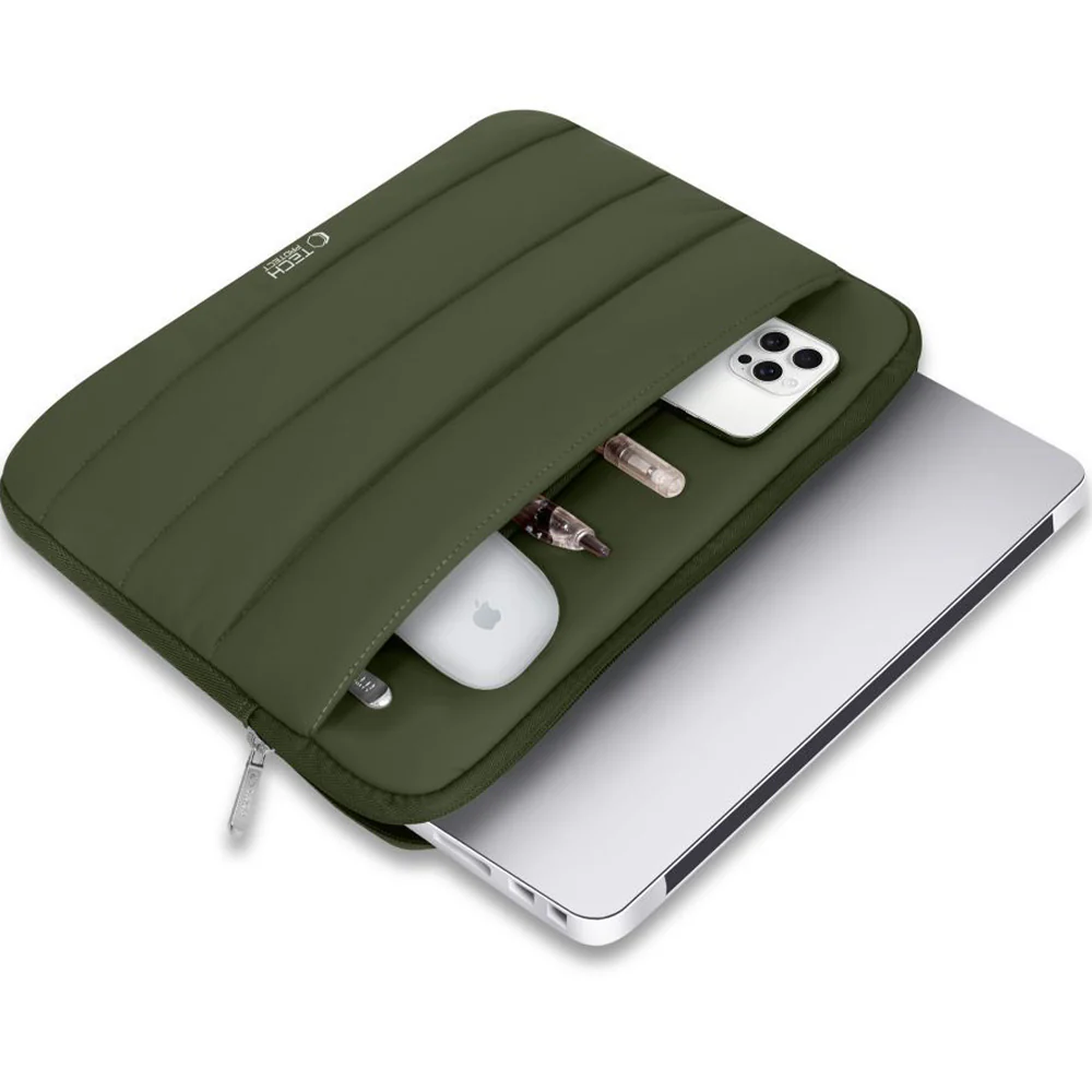 Universal Laptoptasche bis zu 13-14", Tech-Protect Fluffy, Dunkelgrün - Image 5