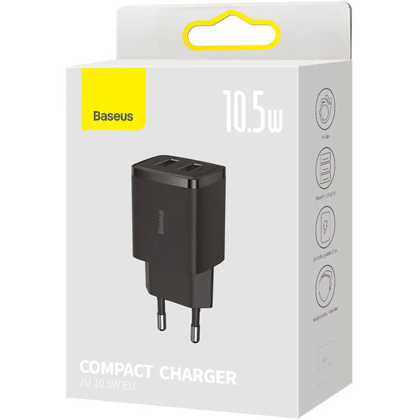 Wandladegerät Baseus Compact 2x USB-A 10,5 W, Schwarz - Image 10