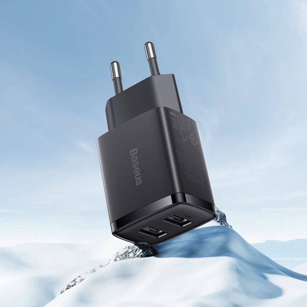 Wandladegerät Baseus Compact 2x USB-A 10,5 W, Schwarz - Image 2