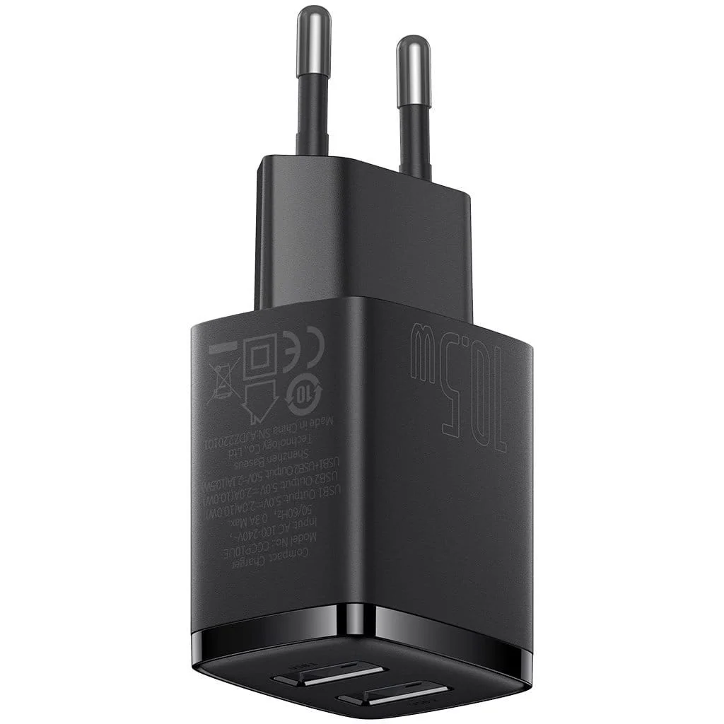 Wandladegerät Baseus Compact 2x USB-A 10,5 W, Schwarz - Image 6