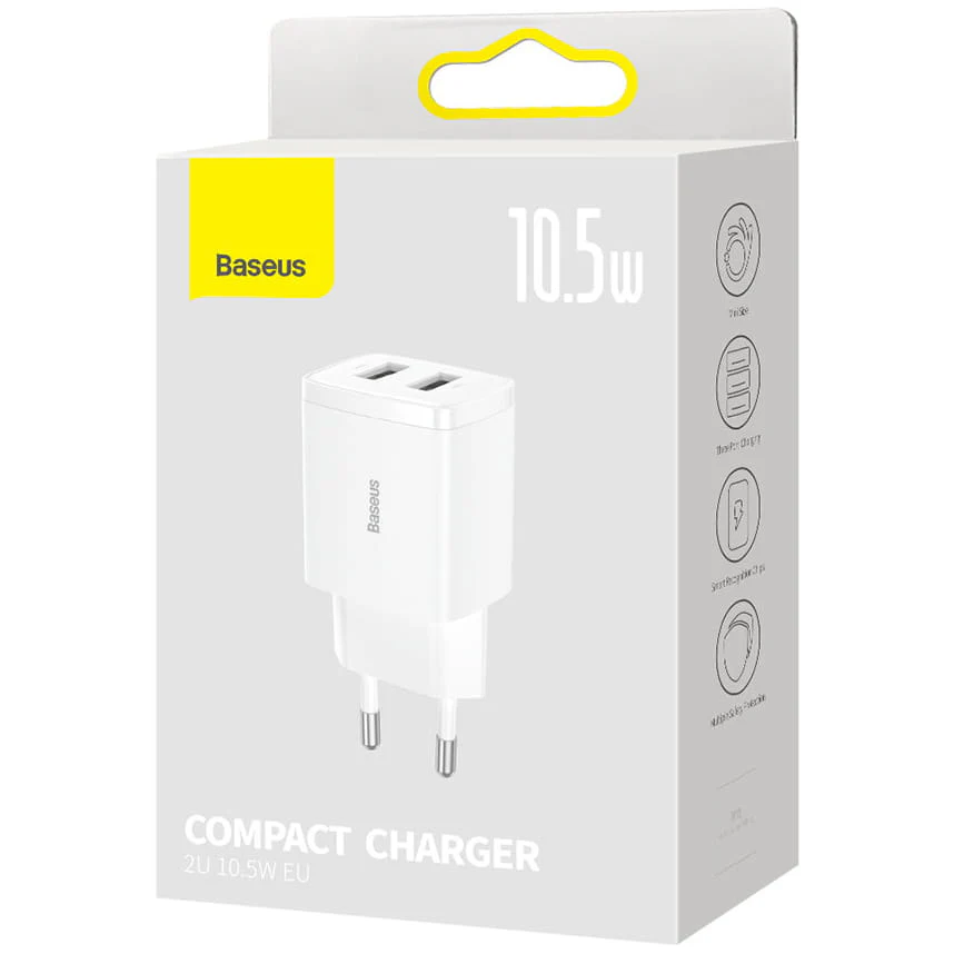 Wandladegerät Baseus Compact 2x USB-A 10,5 W, Weiß - Image 10