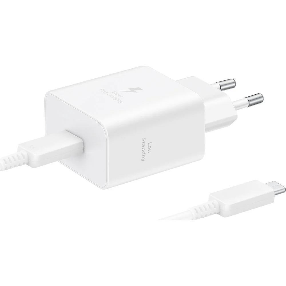 Wandladegerät GaN USB-C 45W, PD, PPS, mit USB-C-Kabel 1,8 m, Samsung Power Adapter, Weiß